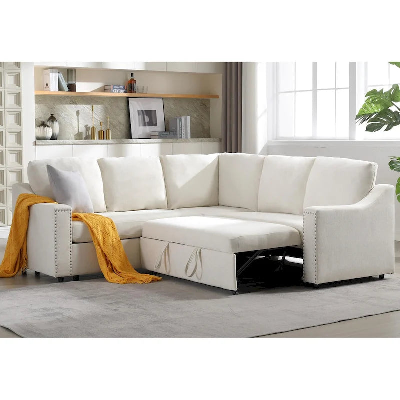 81.5 L-Shaped 5-Seat Sectional Sofa with Pull-Out Bed and 6 Cushions, Multifunctional Corner Couch for Living Area