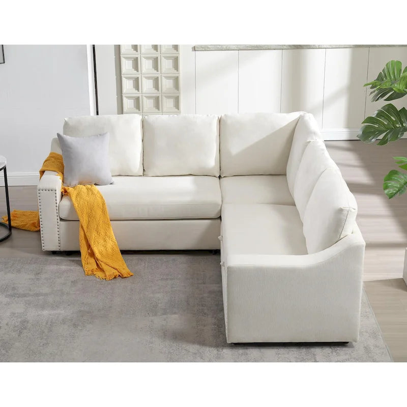 81.5 L-Shaped 5-Seat Sectional Sofa with Pull-Out Bed and 6 Cushions, Multifunctional Corner Couch for Living Area