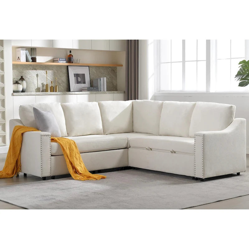 81.5 L-Shaped 5-Seat Sectional Sofa with Pull-Out Bed and 6 Cushions, Multifunctional Corner Couch for Living Area