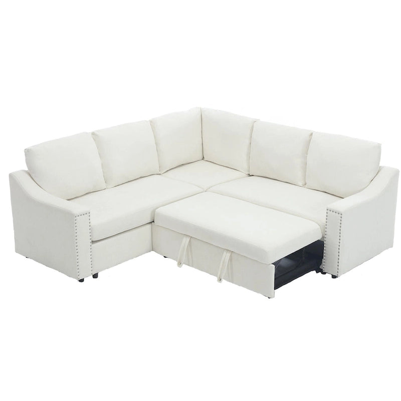 81.5 L-Shaped 5-Seat Sectional Sofa with Pull-Out Bed and 6 Cushions, Multifunctional Corner Couch for Living Area