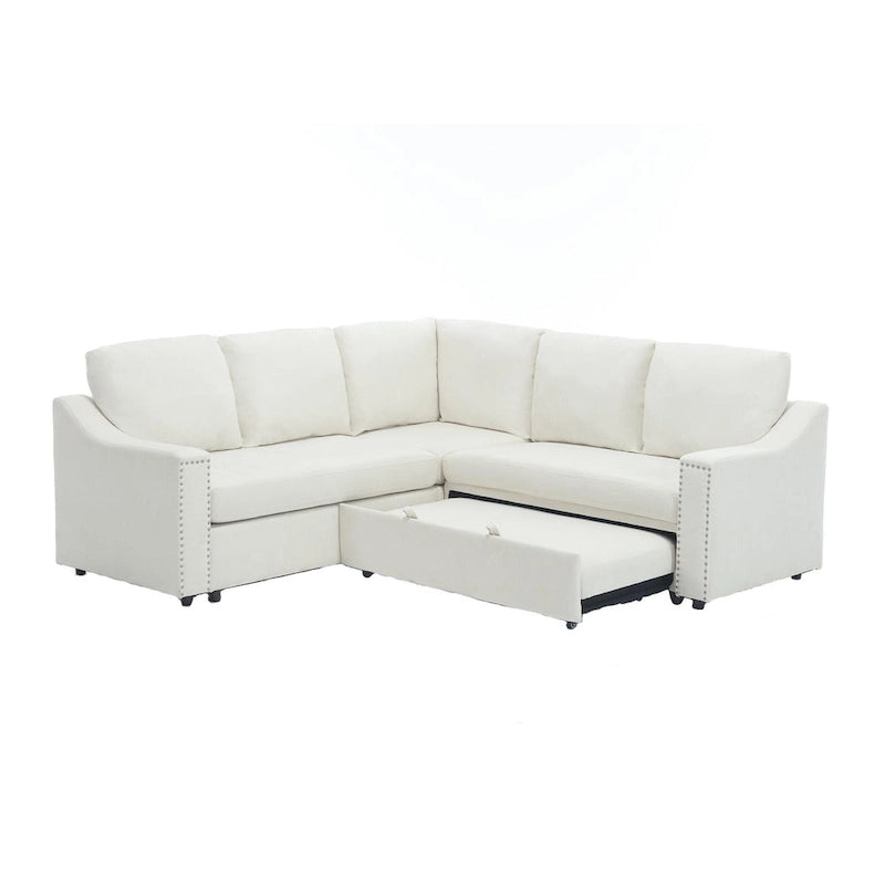 81.5 L-Shaped 5-Seat Sectional Sofa with Pull-Out Bed and 6 Cushions, Multifunctional Corner Couch for Living Area
