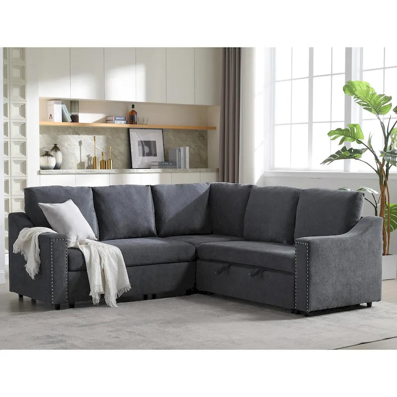 81.5 L-Shaped 5-Seat Sectional Sofa with Pull-Out Bed and 6 Cushions, Multifunctional Corner Couch for Living Area