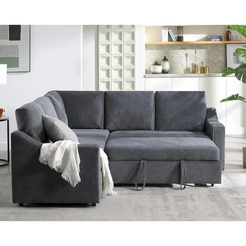 81.5 L-Shaped 5-Seat Sectional Sofa with Pull-Out Bed and 6 Cushions, Multifunctional Corner Couch for Living Area