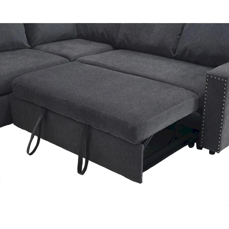 81.5 L-Shaped 5-Seat Sectional Sofa with Pull-Out Bed and 6 Cushions, Multifunctional Corner Couch for Living Area