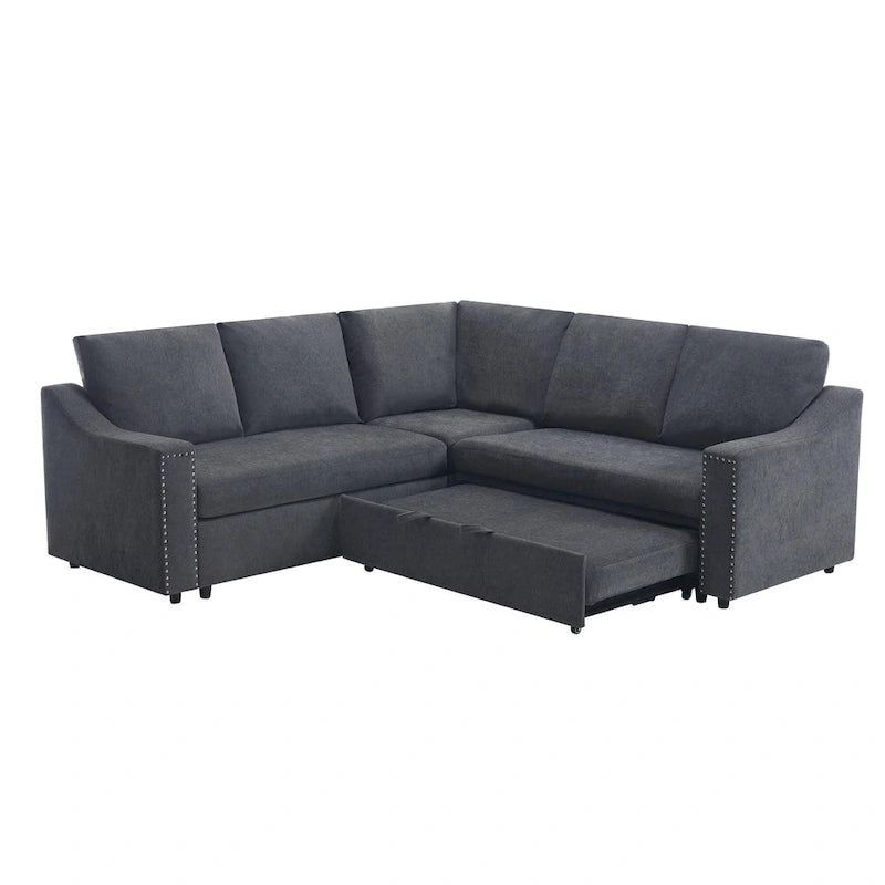 81.5 L-Shaped 5-Seat Sectional Sofa with Pull-Out Bed and 6 Cushions, Multifunctional Corner Couch for Living Area