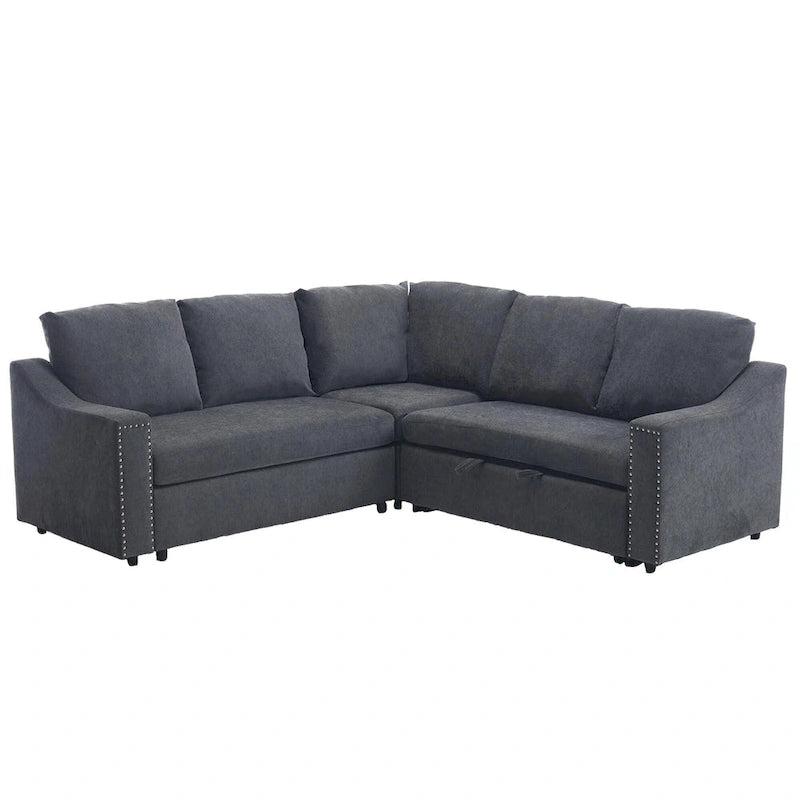 81.5 L-Shaped 5-Seat Sectional Sofa with Pull-Out Bed and 6 Cushions, Multifunctional Corner Couch for Living Area