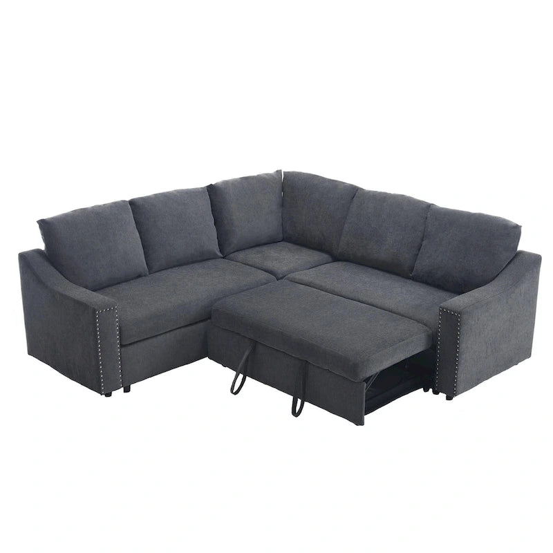 81.5 L-Shaped 5-Seat Sectional Sofa with Pull-Out Bed and 6 Cushions, Multifunctional Corner Couch for Living Area