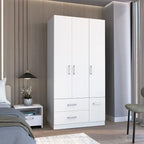 35.4 Modern Four-door Armoire with 2 Drawers, Six Shelves and Hanging Rod