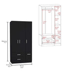 35.4 Modern Four-door Armoire with 2 Drawers, Six Shelves and Hanging Rod
