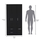 35.4 Modern Four-door Armoire with 2 Drawers, Six Shelves and Hanging Rod