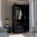 35.4 Modern Four-door Armoire with 2 Drawers, Six Shelves and Hanging Rod