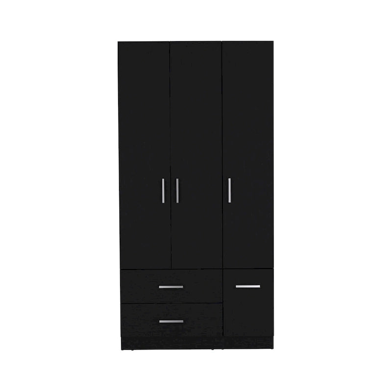 35.4 Modern Four-door Armoire with 2 Drawers, Six Shelves and Hanging Rod
