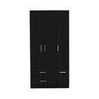 35.4 Modern Four-door Armoire with 2 Drawers, Six Shelves and Hanging Rod