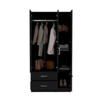 35.4 Modern Four-door Armoire with 2 Drawers, Six Shelves and Hanging Rod
