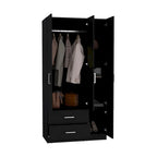 35.4 Modern Four-door Armoire with 2 Drawers, Six Shelves and Hanging Rod
