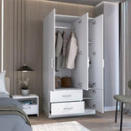 35.4 Modern Four-door Armoire with 2 Drawers, Six Shelves and Hanging Rod