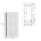 35.4 Modern Four-door Armoire with 2 Drawers, Six Shelves and Hanging Rod
