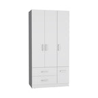 35.4 Modern Four-door Armoire with 2 Drawers, Six Shelves and Hanging Rod