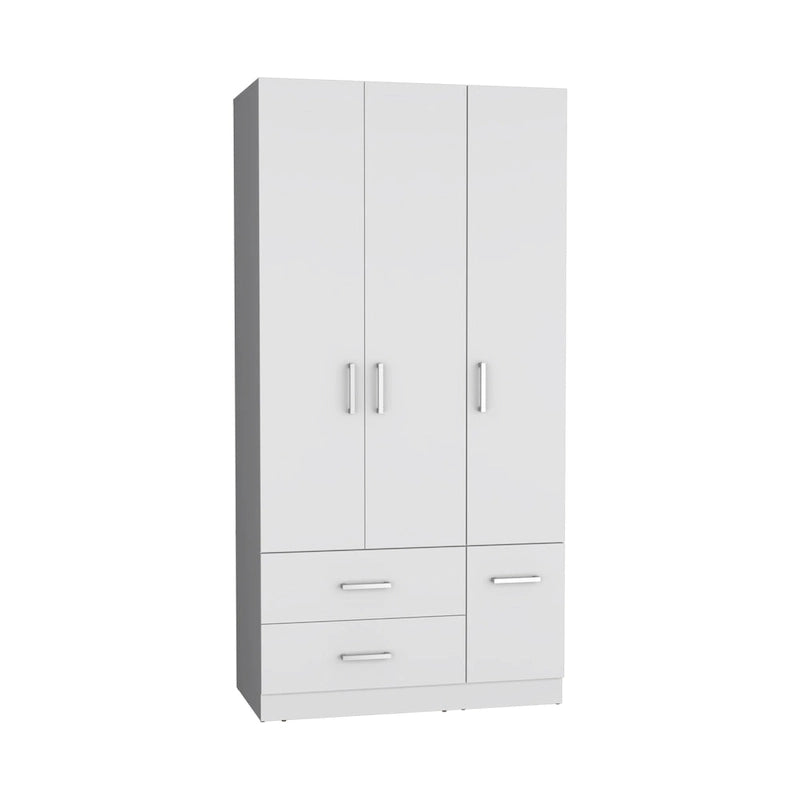 35.4 Modern Four-door Armoire with 2 Drawers, Six Shelves and Hanging Rod