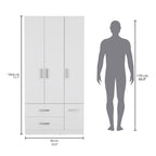 35.4 Modern Four-door Armoire with 2 Drawers, Six Shelves and Hanging Rod