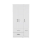 35.4 Modern Four-door Armoire with 2 Drawers, Six Shelves and Hanging Rod