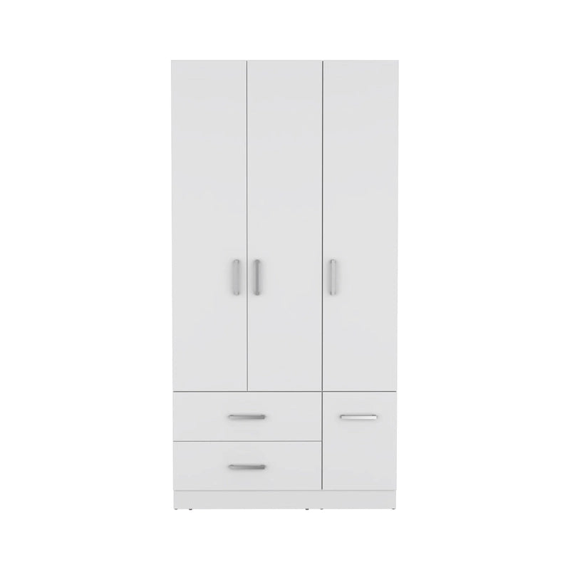 35.4 Modern Four-door Armoire with 2 Drawers, Six Shelves and Hanging Rod