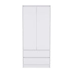 20.47 Modern Double-door Armoire with Hanging Rod and Two Drawers for Bedroom