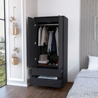 20.47 Modern Double-door Armoire with Hanging Rod and Two Drawers for Bedroom