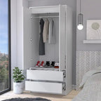 20.47 Modern Double-door Armoire with Hanging Rod and Two Drawers for Bedroom