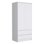 20.47 Modern Double-door Armoire with Hanging Rod and Two Drawers for Bedroom