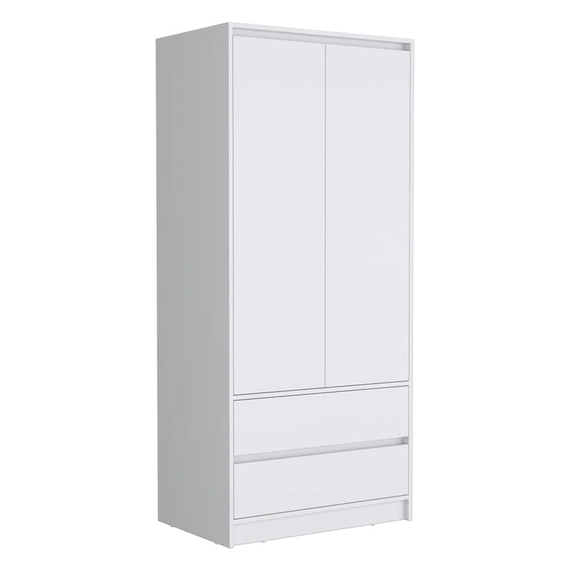 20.47 Modern Double-door Armoire with Hanging Rod and Two Drawers for Bedroom