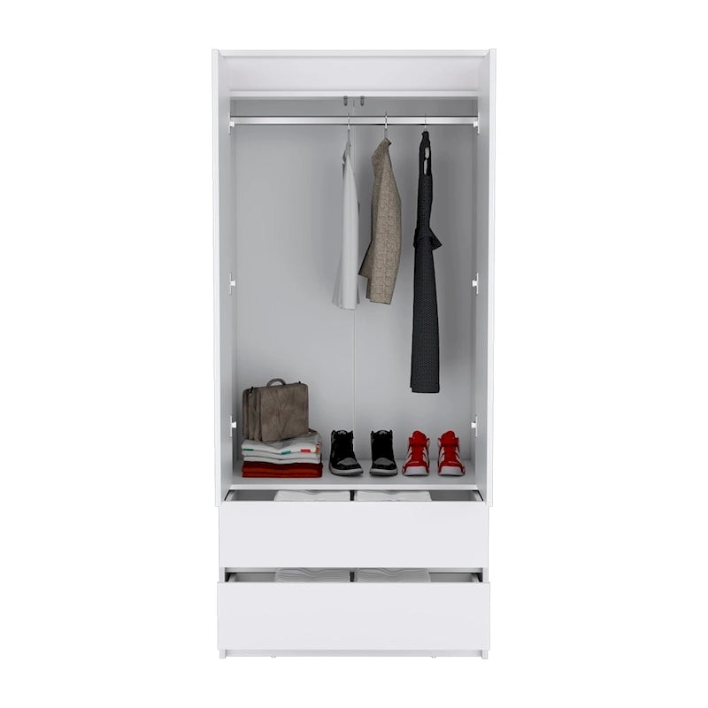 20.47 Modern Double-door Armoire with Hanging Rod and Two Drawers for Bedroom