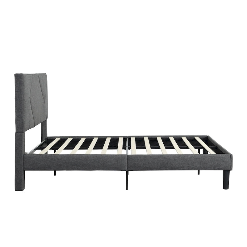 Queen Size Upholstered Bed with Strong Wood Slat Support