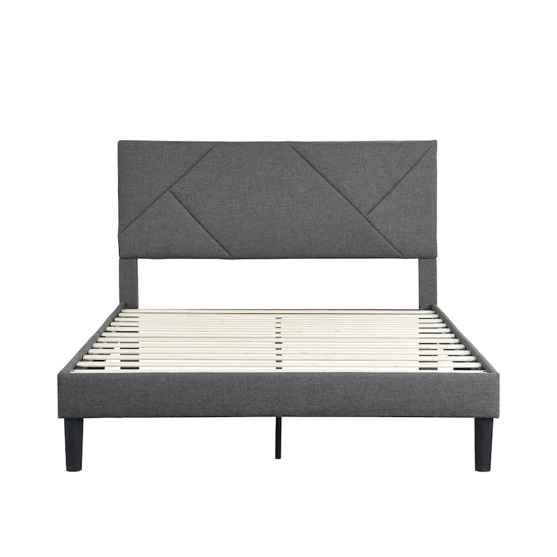 Queen Size Upholstered Bed with Strong Wood Slat Support