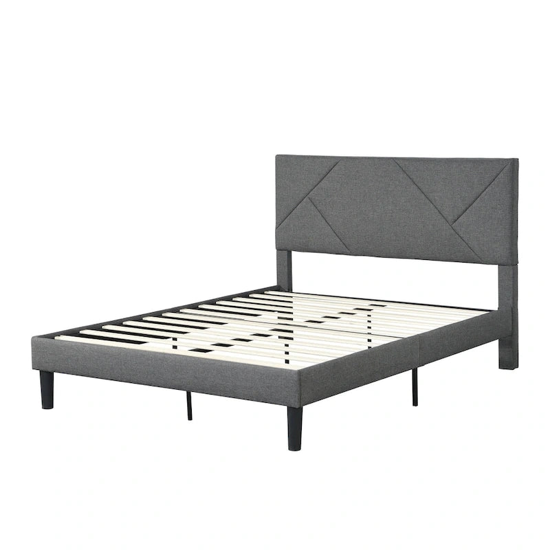 Queen Size Upholstered Bed with Strong Wood Slat Support