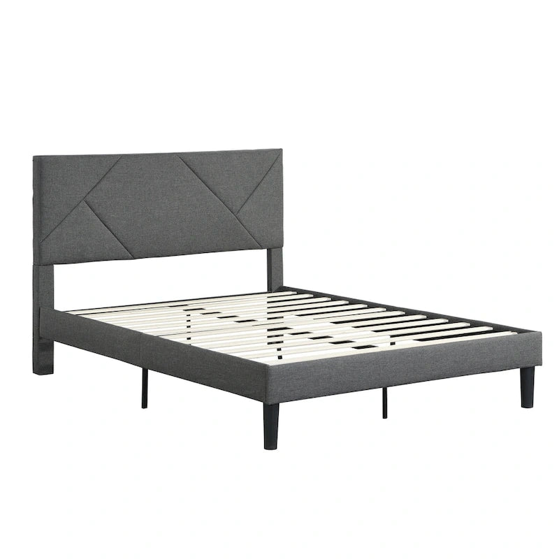 Queen Size Upholstered Bed with Strong Wood Slat Support