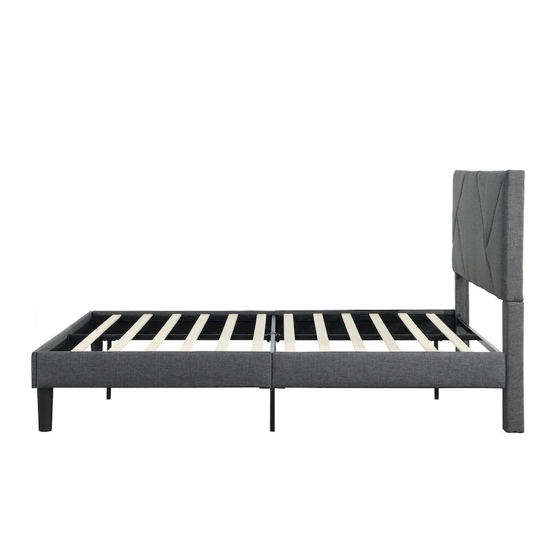 Queen Size Upholstered Bed with Strong Wood Slat Support