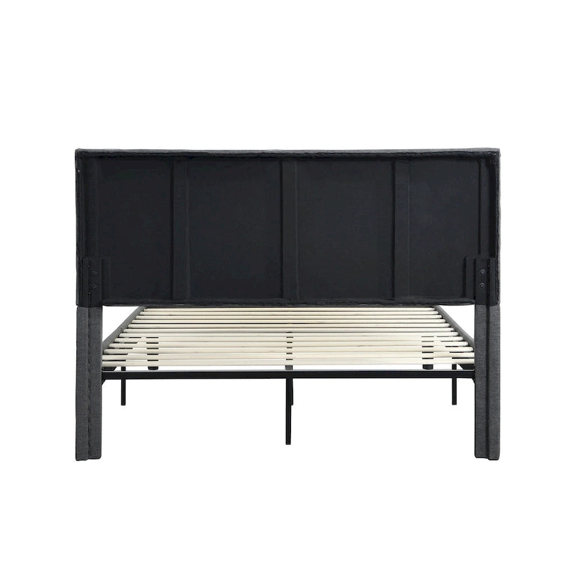 Queen Size Upholstered Bed with Strong Wood Slat Support