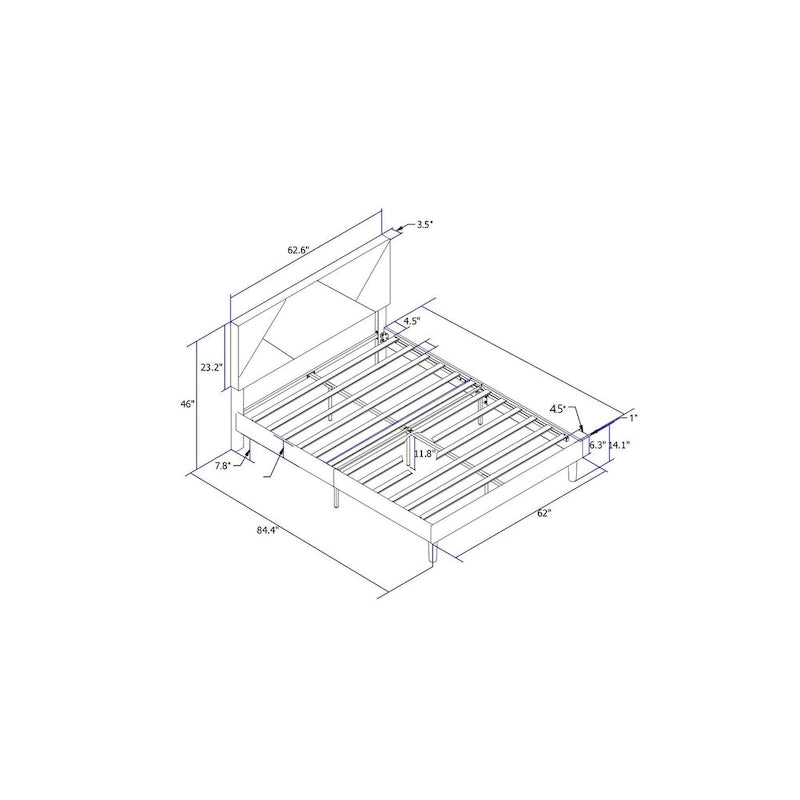 Queen Size Upholstered Bed with Strong Wood Slat Support