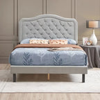 Queen Size Button Tufted Bed with Strong Wood Slat Support