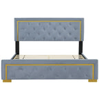 Gray Queen Size Upholstered Platform Bed with Pull Point Headboard and Metal Frame