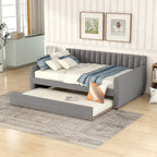Velvet Daybed with Trundle & Wood Slats