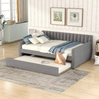 Velvet Daybed with Trundle & Wood Slats