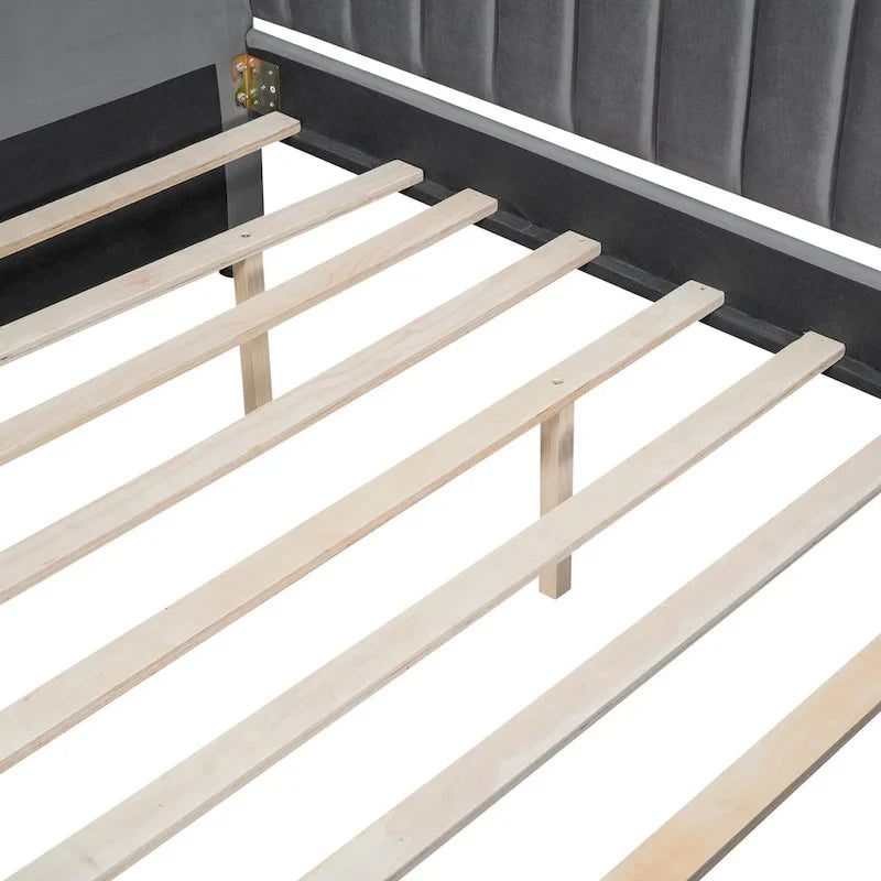 Velvet Daybed with Trundle & Wood Slats