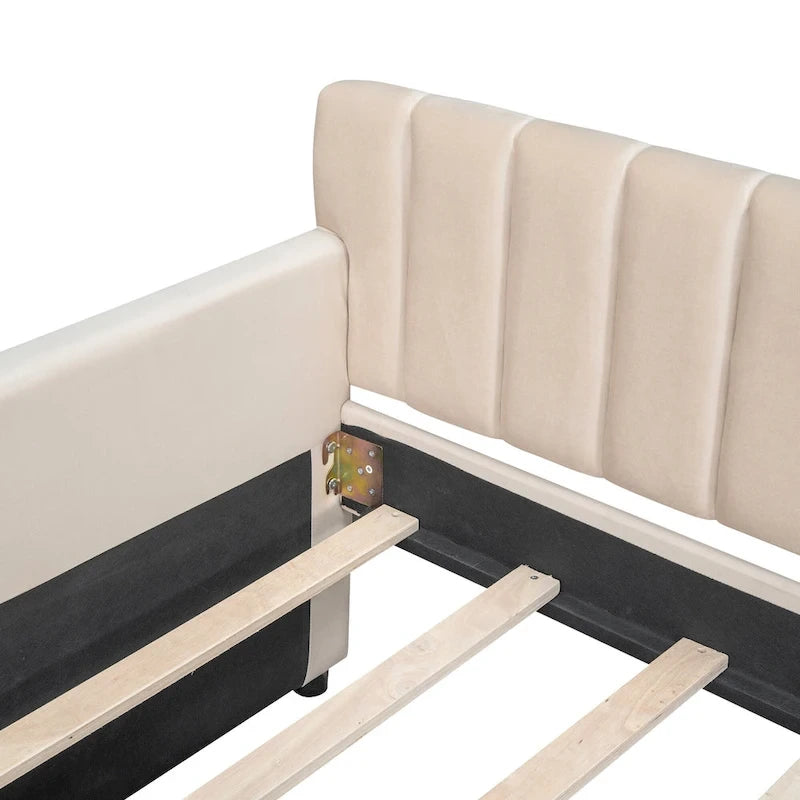 Velvet Daybed with Trundle & Wood Slats