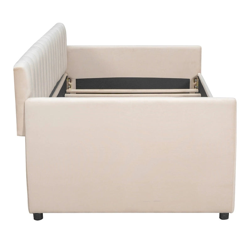 Velvet Daybed with Trundle & Wood Slats