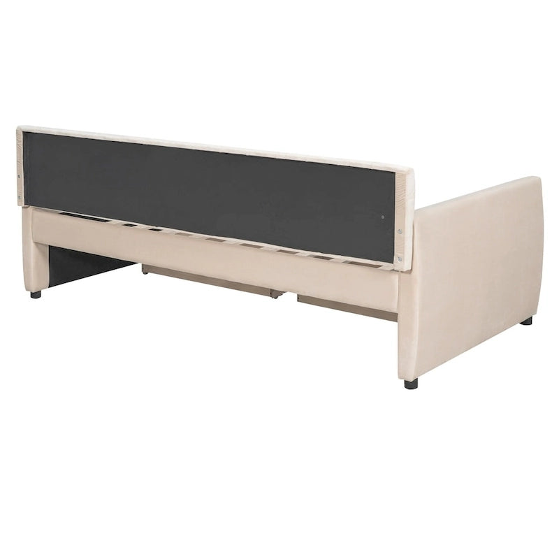 Velvet Daybed with Trundle & Wood Slats