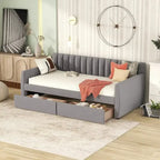 Velvet Daybed with Trundle & Wood Slats