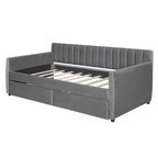 Velvet Daybed with Trundle & Wood Slats