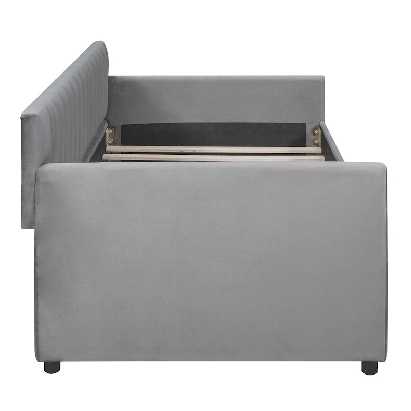 Velvet Daybed with Trundle & Wood Slats